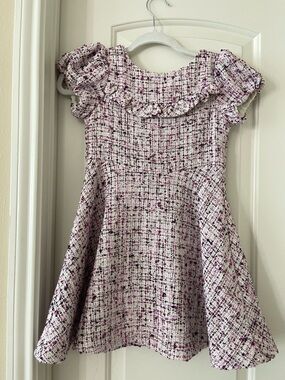 Janie and Jack Pink and White Tweed Ruffle Collar Fit-and-Flare Dress